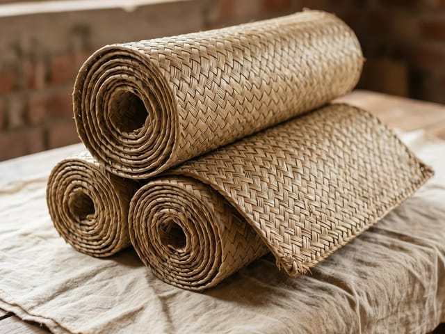 Handwoven natural palmyra palm leaf mats wholesale bundles